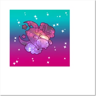 Sparkly Ombre Space Angel Cow Posters and Art